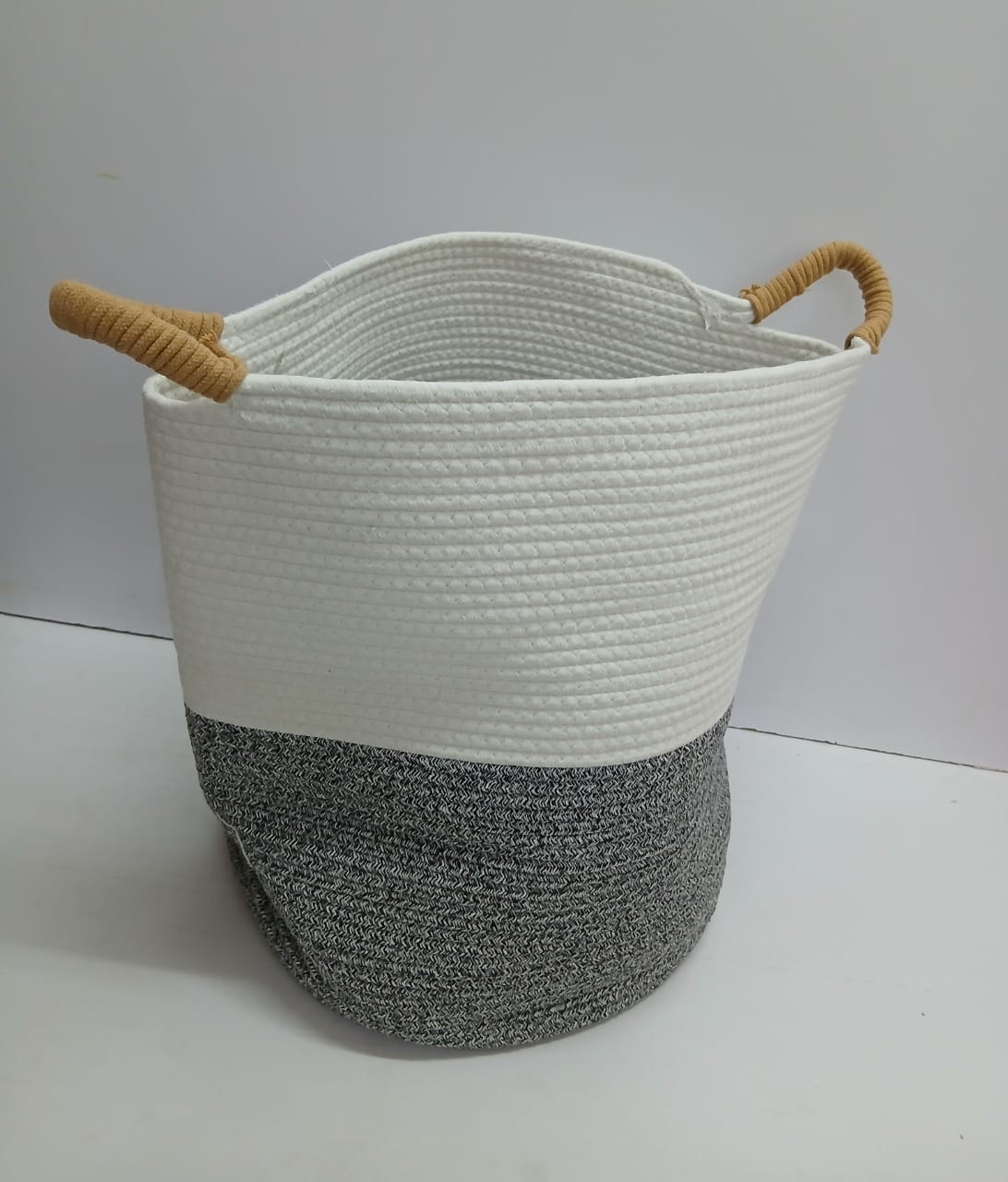 Large Woven Cotton Rope Laundry Basket & Storage Hamper with Rattan Handles