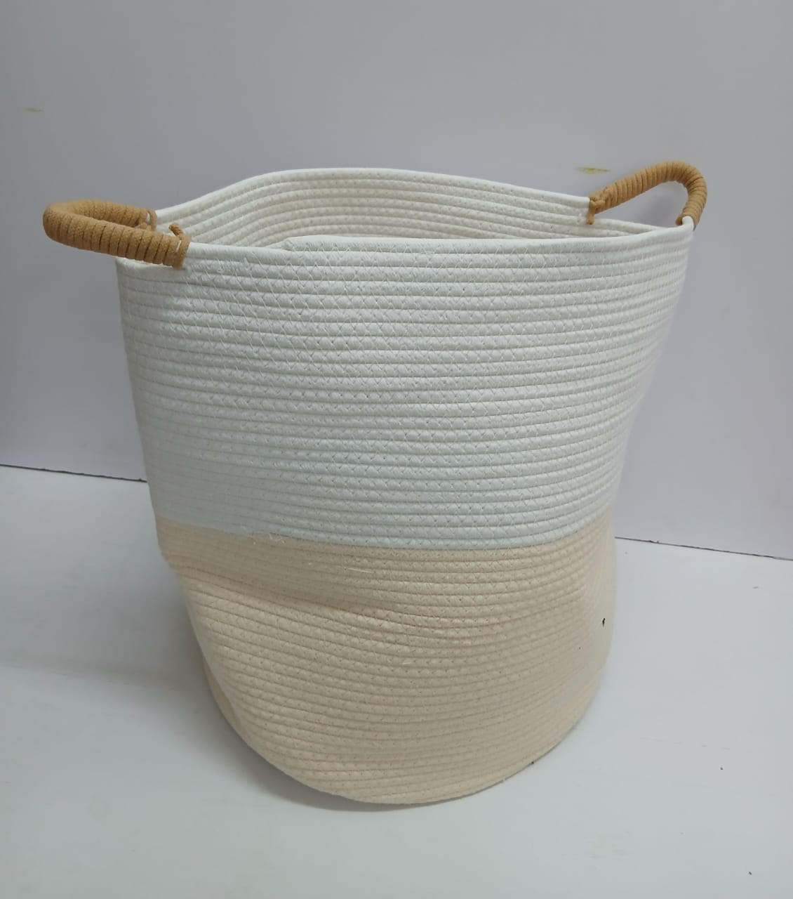 Large Woven Cotton Rope Laundry Basket & Storage Hamper with Rattan Handles
