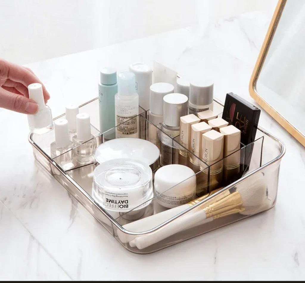 Acrylic Makeup & Cosmetic Storage Tray Organiser – Multi-Compartment Desk & Vanity Organiser