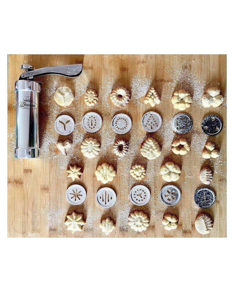 Stainless Steel Cookie & Biscuit Press – 20 Disc Patterns + 4 Icing Nozzles