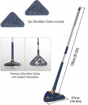 Long Handle Triangular Twist Mop with Microfiber Cloths