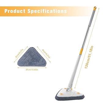 Long Handle Triangular Twist Mop with Microfiber Cloths