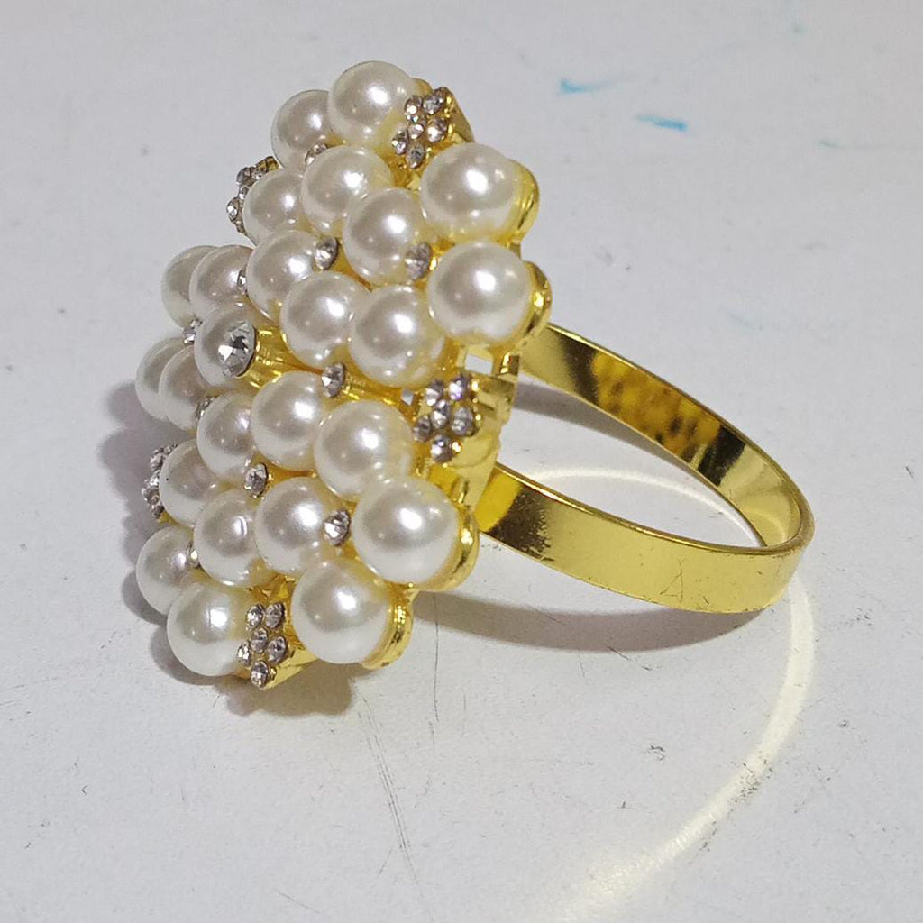 Gold Rhinestone Pearl Napkin Ring