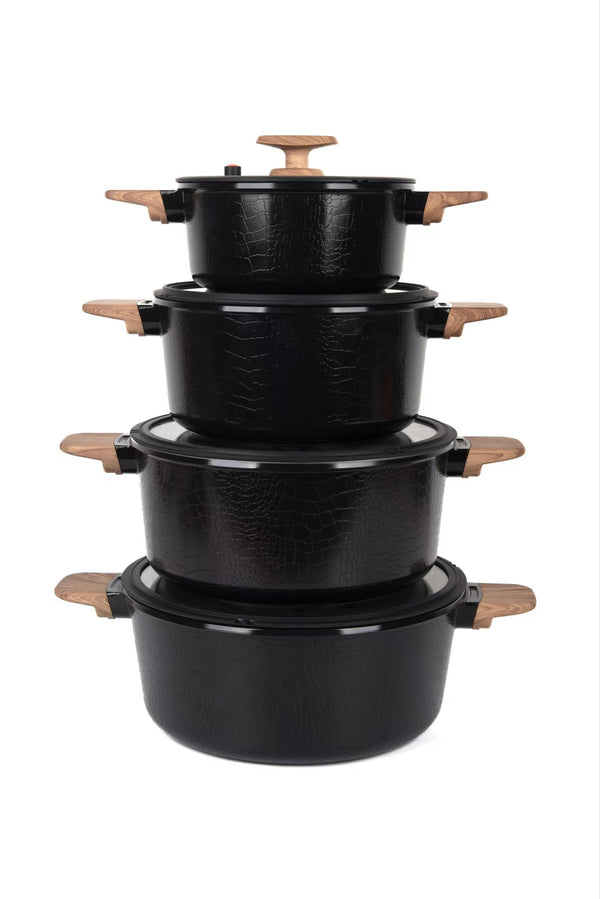 MGC Premium Crocodile Series 8-Piece Die-Cast Marble Ceramic Aluminium Pot Set