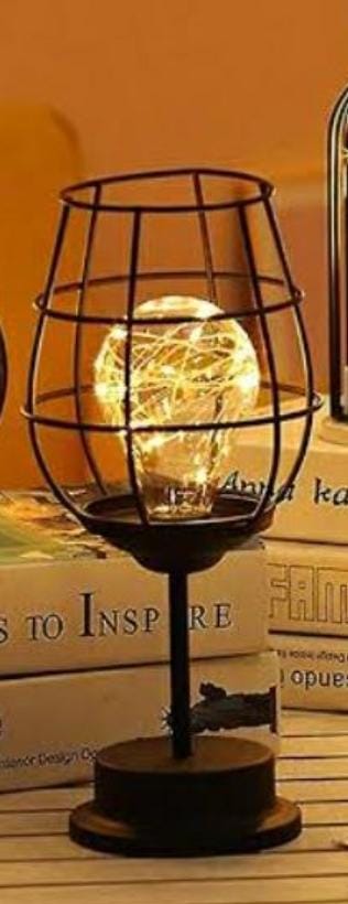 Decorative Battery Powered Wire Cage Table Lamp – Vintage Industrial LED Bulb | 2 Styles