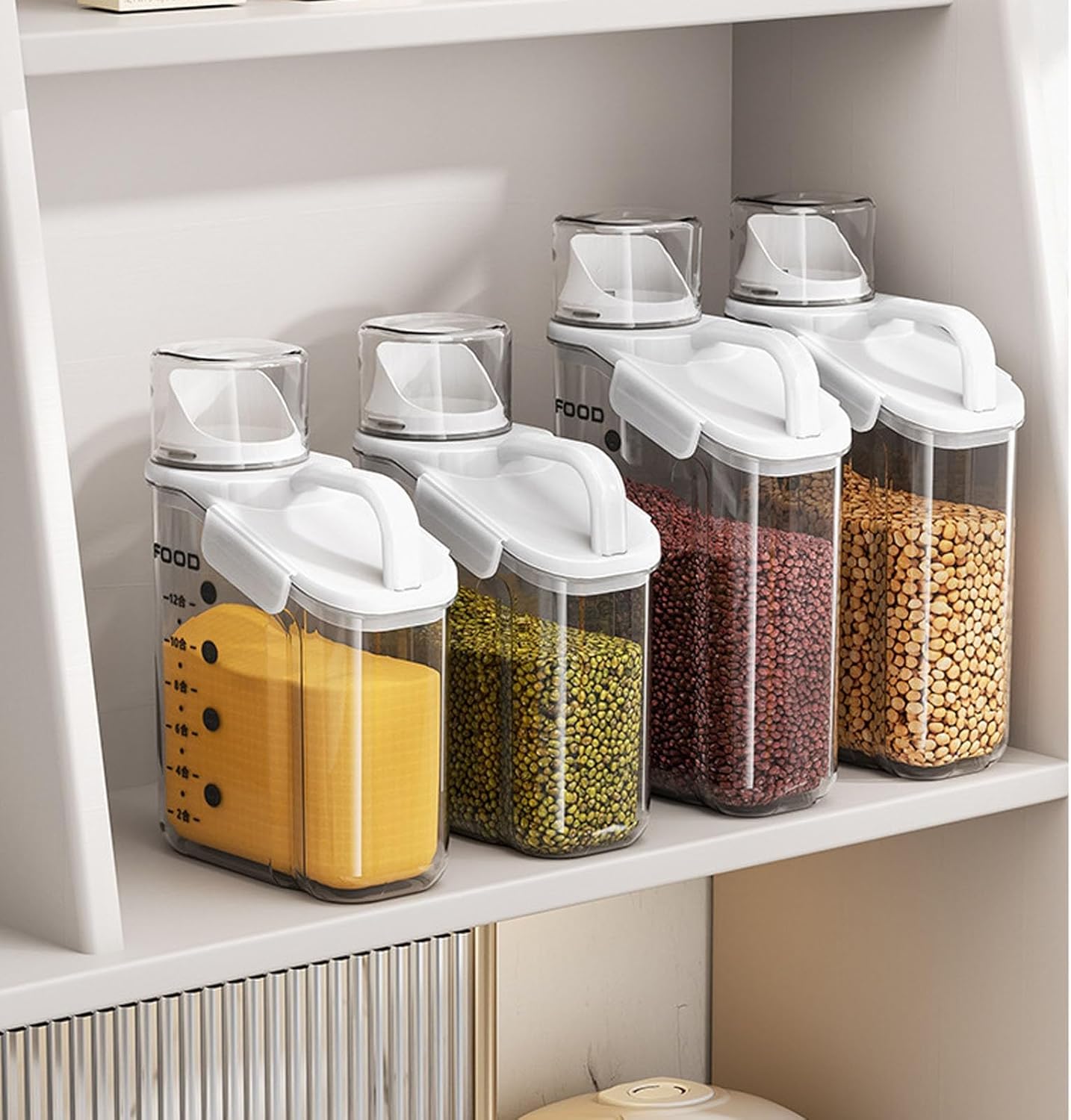 Clear Airtight Food Storage Container – 2800ml | Measuring Scale, Pouring Lid & Handle | White, Blue & Green