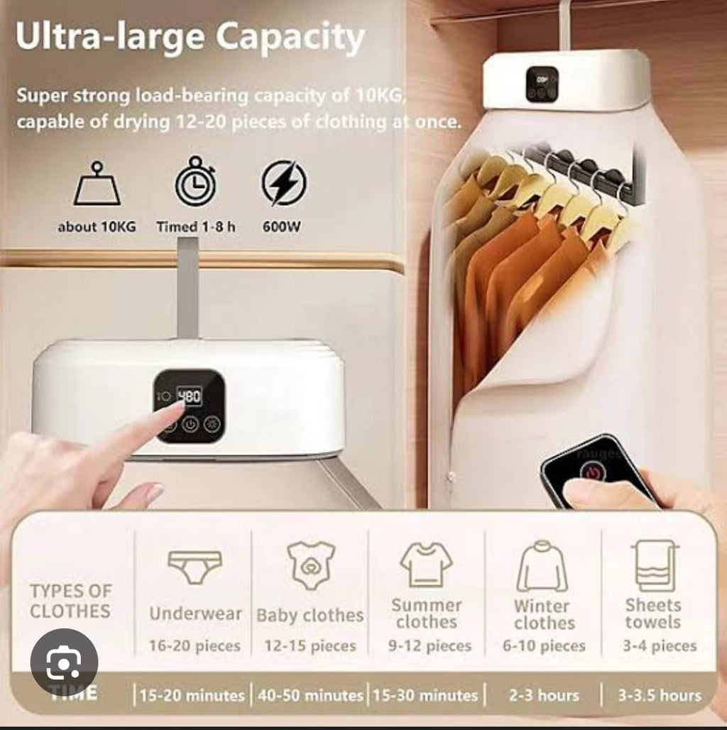 MOJOCO Portable Folding Clothes Dryer – 10KG 600W | Dual Mode Drying, Timer, UV Sterilisation