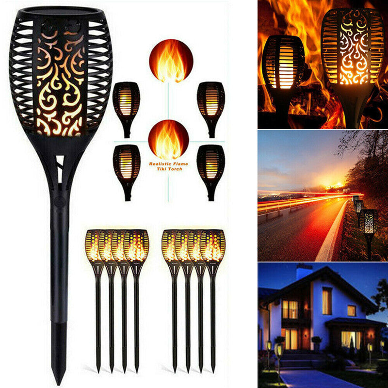 6-Pack Solar LED Flame Torch Lights – Waterproof Outdoor Garden Stake Lamps | Realistic Flame Effect