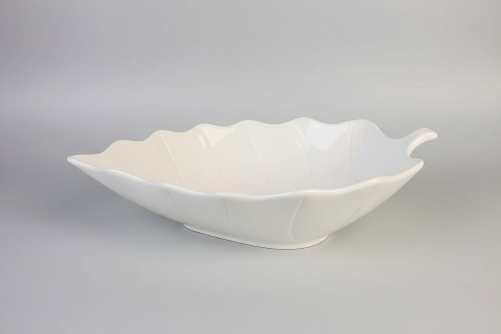 Deep White Ceramic Leaf Bowl – Heavy Gauge & Dishwasher Safe