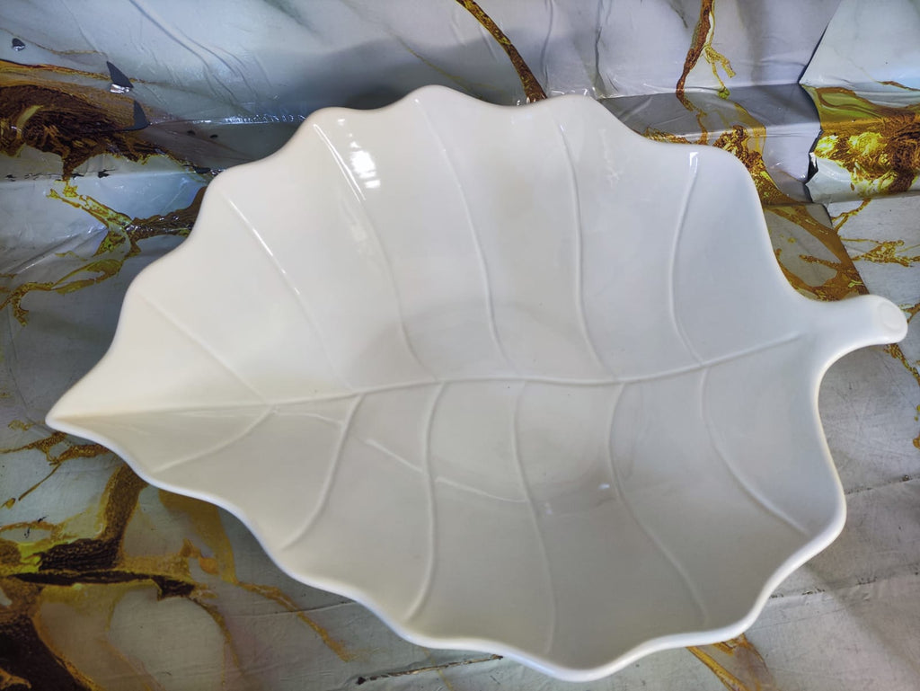 Deep White Ceramic Leaf Bowl – Heavy Gauge & Dishwasher Safe