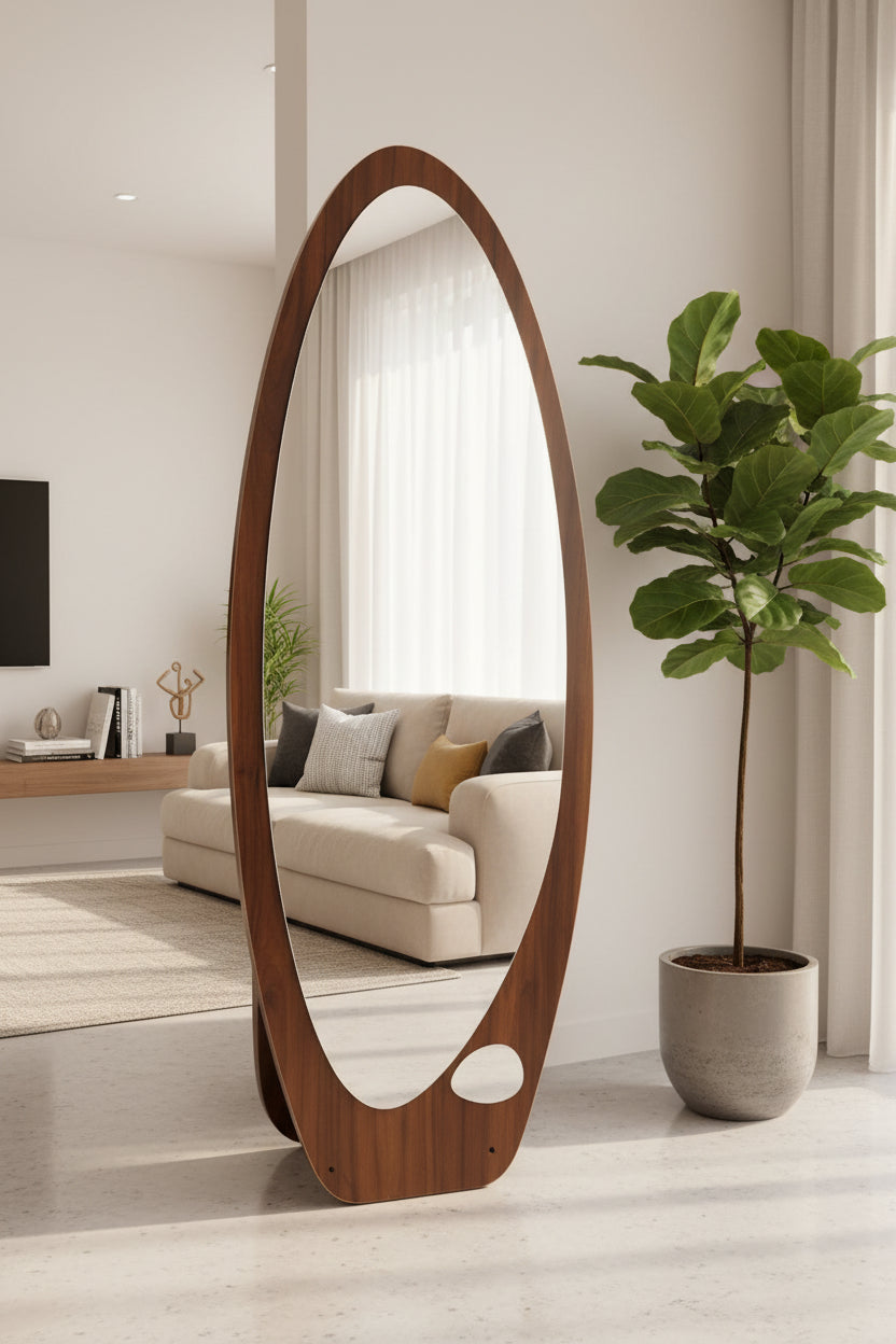 Oval Unbreakable Floor Mirror – 60 x 160cm | Wooden Frame | Freestanding & Wall Mount