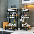 3-Tier Black Metal Kitchen Spice Rack Organiser – With Knife Block, Hooks & Utensil Holder