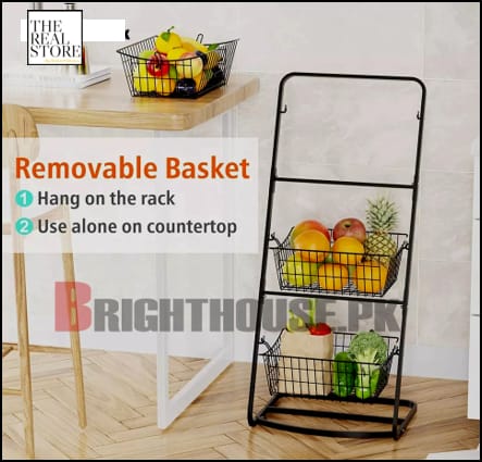 3-Layer Black Metallic Mesh Storage Rack – Removable Baskets | Fruit, Vegetable & Home Organiser