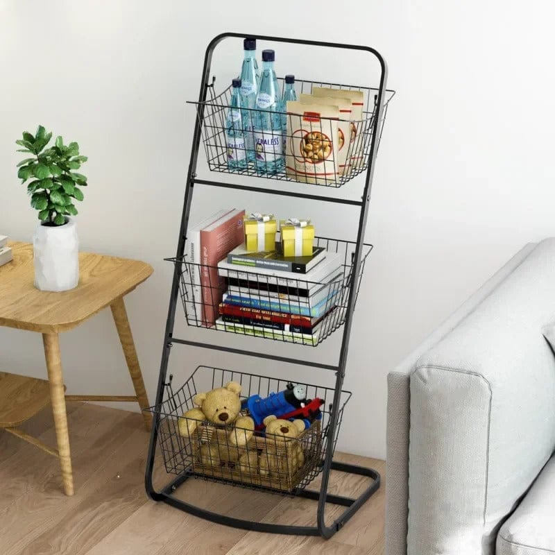 3-Layer Black Metallic Mesh Storage Rack – Removable Baskets | Fruit, Vegetable & Home Organiser