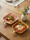 Ceramic Snack Plate with Gold Handle