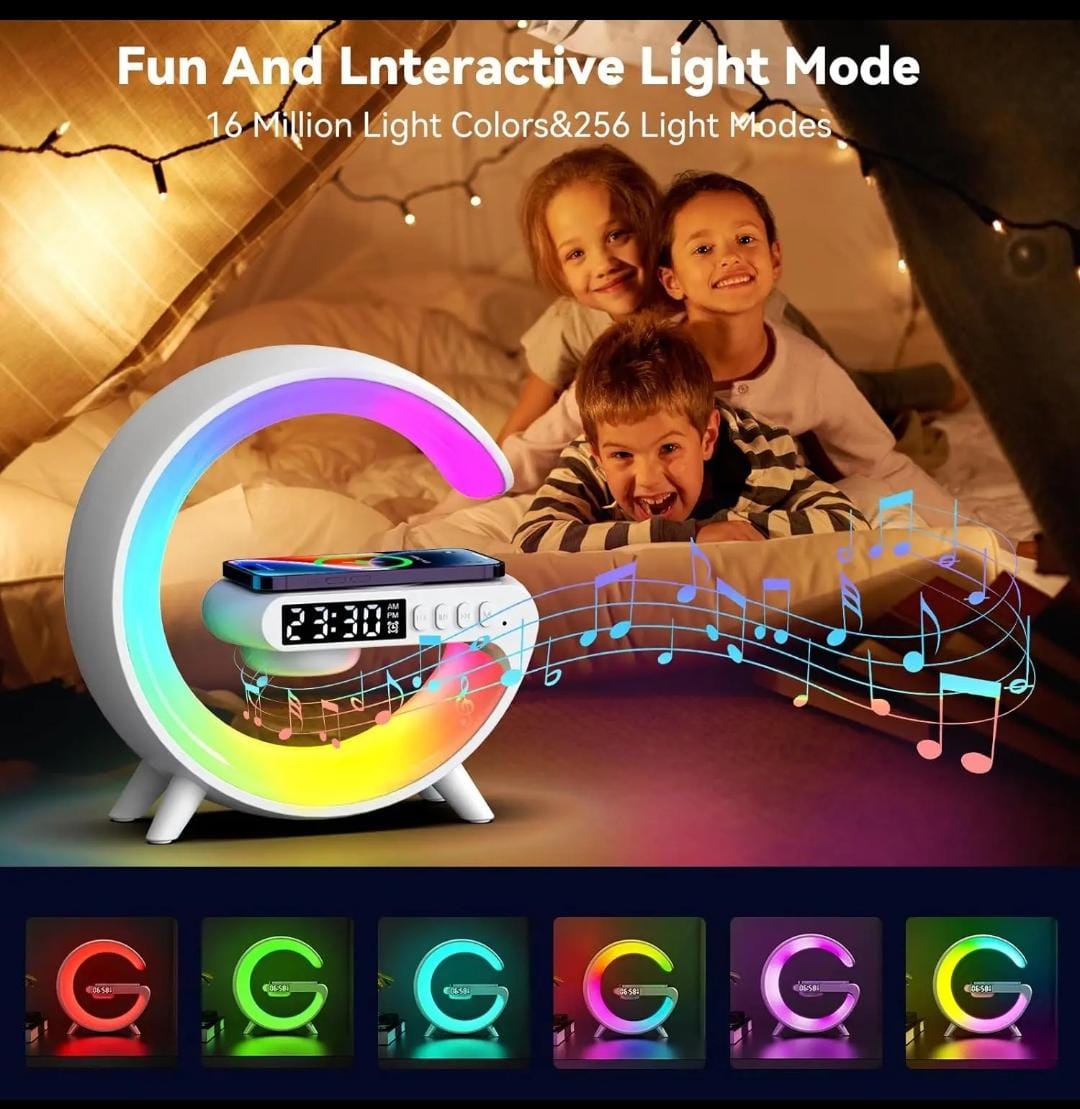 G63 Smart RGB Night Light – Wireless Charger, Bluetooth Speaker, FM Radio & Alarm Clock | 16M Colours