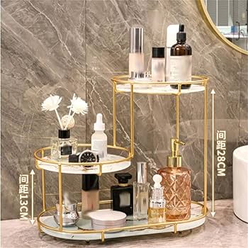 3-Level Gold Frame Marble Tray Organizer Rack | Vanity & Bathroom Countertop Storage
