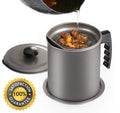 Metallic Black 1.5L Oil Strainer Pot with Stainless Mesh Filter & Lid | Food Grade | Reusable
