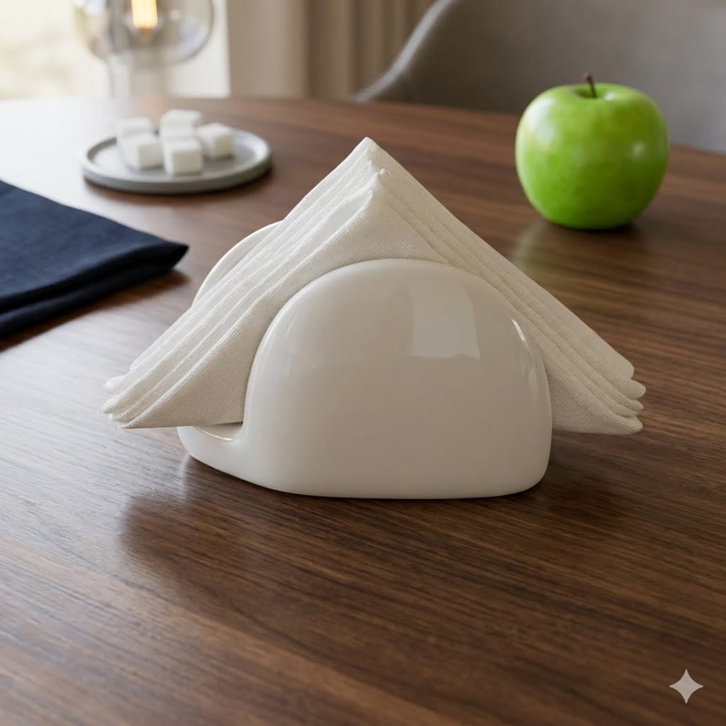 White Ceramic Half Moon Serviette Holder