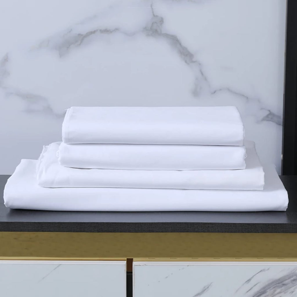 Cotton White Plain Bedsheet Set – 2 Flat Sheets + 4 Pillowcases