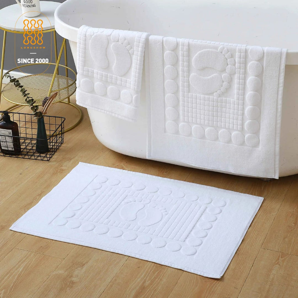 Cotton Bathroom Mat – White | 50cm x 80cm | Embossed Foot Design