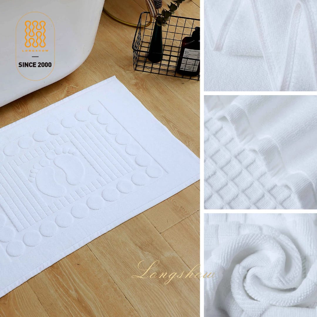 Cotton Bathroom Mat – White | 50cm x 80cm | Embossed Foot Design