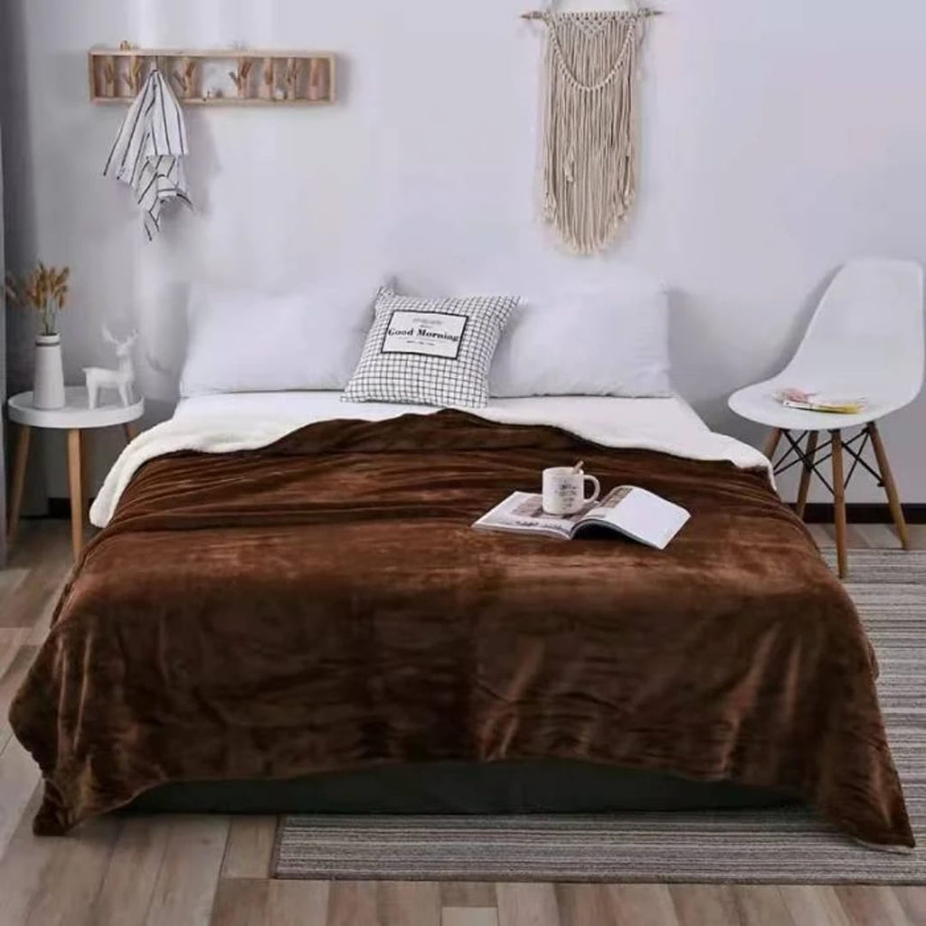King Size Coral Fleece Sherpa Blanket – Double-Sided | 5 Colours