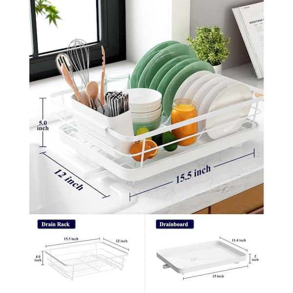 All-in-1 Single Layer Over-the-Sink Kitchen Dish Drainer Rack with Drip Tray & Cutlery Holder