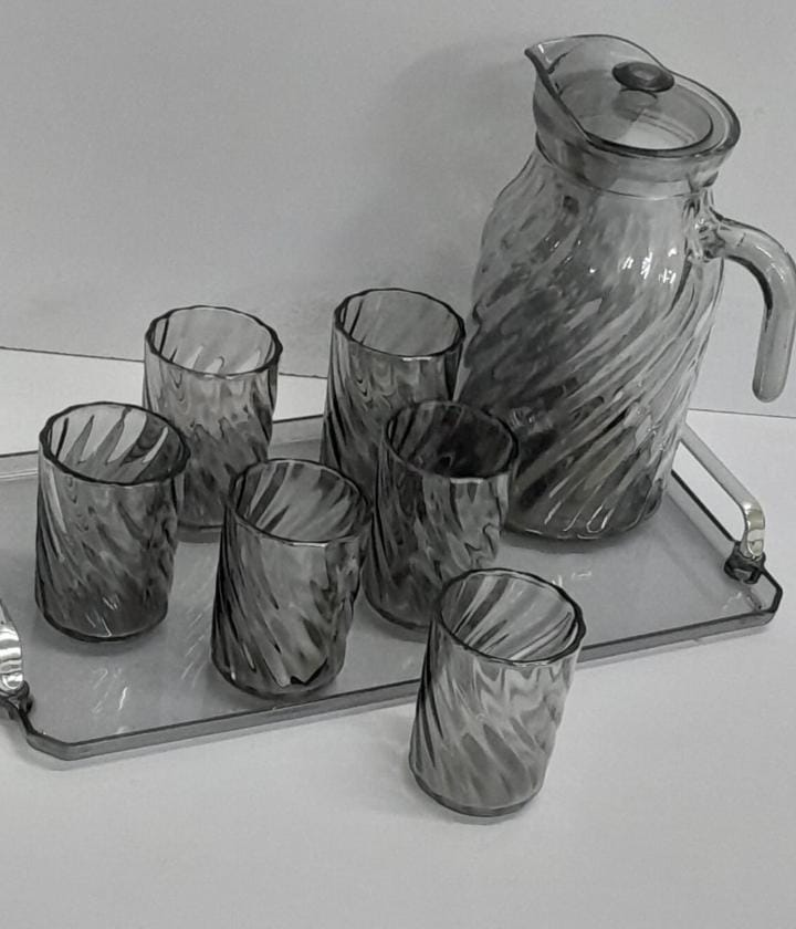 Glass Jug with Glasses & Tray Set – Gold & Black