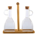 300ml Double High Borosilicate Glass Oil & Vinegar Bottle Set with Bamboo Stand