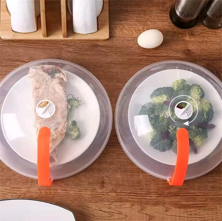 BPA-Free Heat Resistant Microwave Food Cover with Steam Vent – Orange Handle