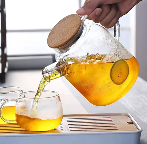 1.8L Stovetop Borosilicate Glass Teapot with Bamboo Lid