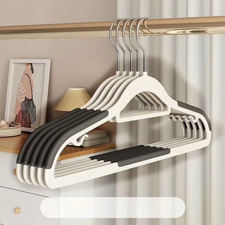 10-Piece Seamless Non-Slip Clothes Hangers – ABS with Velvet Surface & Notched Shoulders (2 Colours)