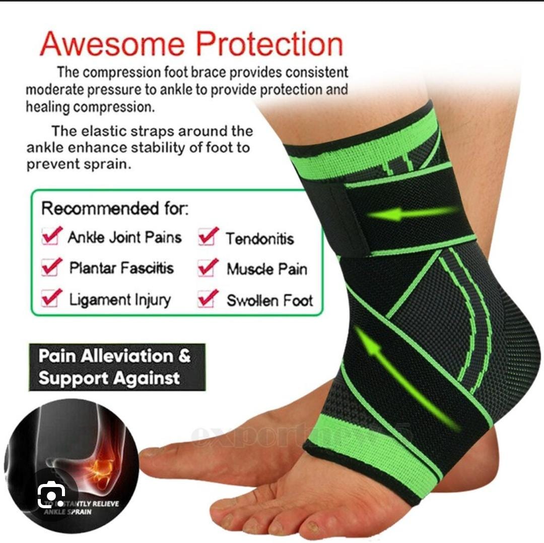 Compression Ankle Support Wrap with Adjustable Straps | 3D Knitted | Sports & Medical