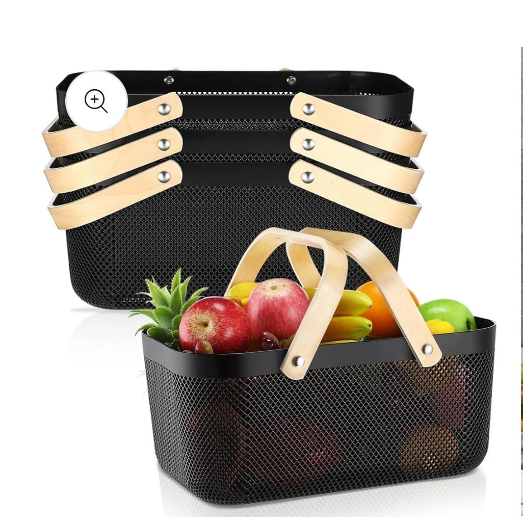 Multipurpose Mesh Storage & Fruit Basket with Bamboo Handles