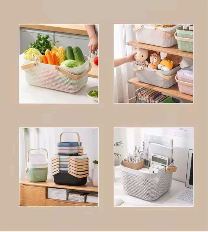 Multipurpose Mesh Storage & Fruit Basket with Bamboo Handles