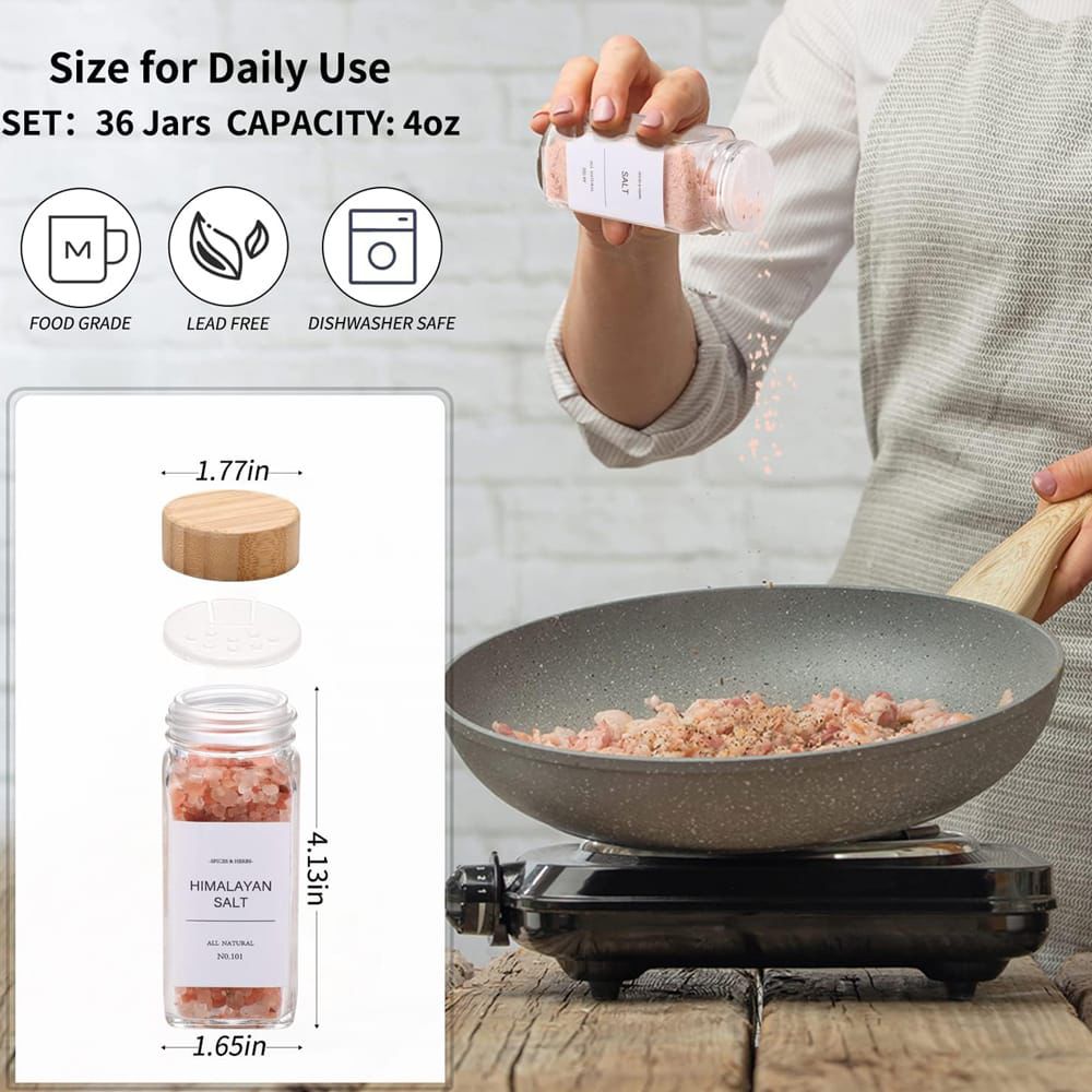 29-Piece Glass Spice Jars Set with Bamboo Lids, Labels & Funnel – 120ml (Food Grade)