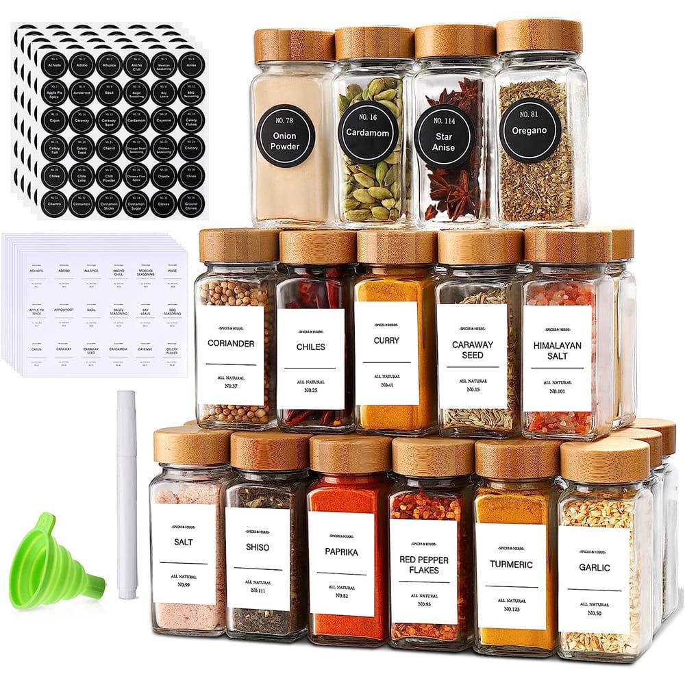 29-Piece Glass Spice Jars Set with Bamboo Lids, Labels & Funnel – 120ml (Food Grade)