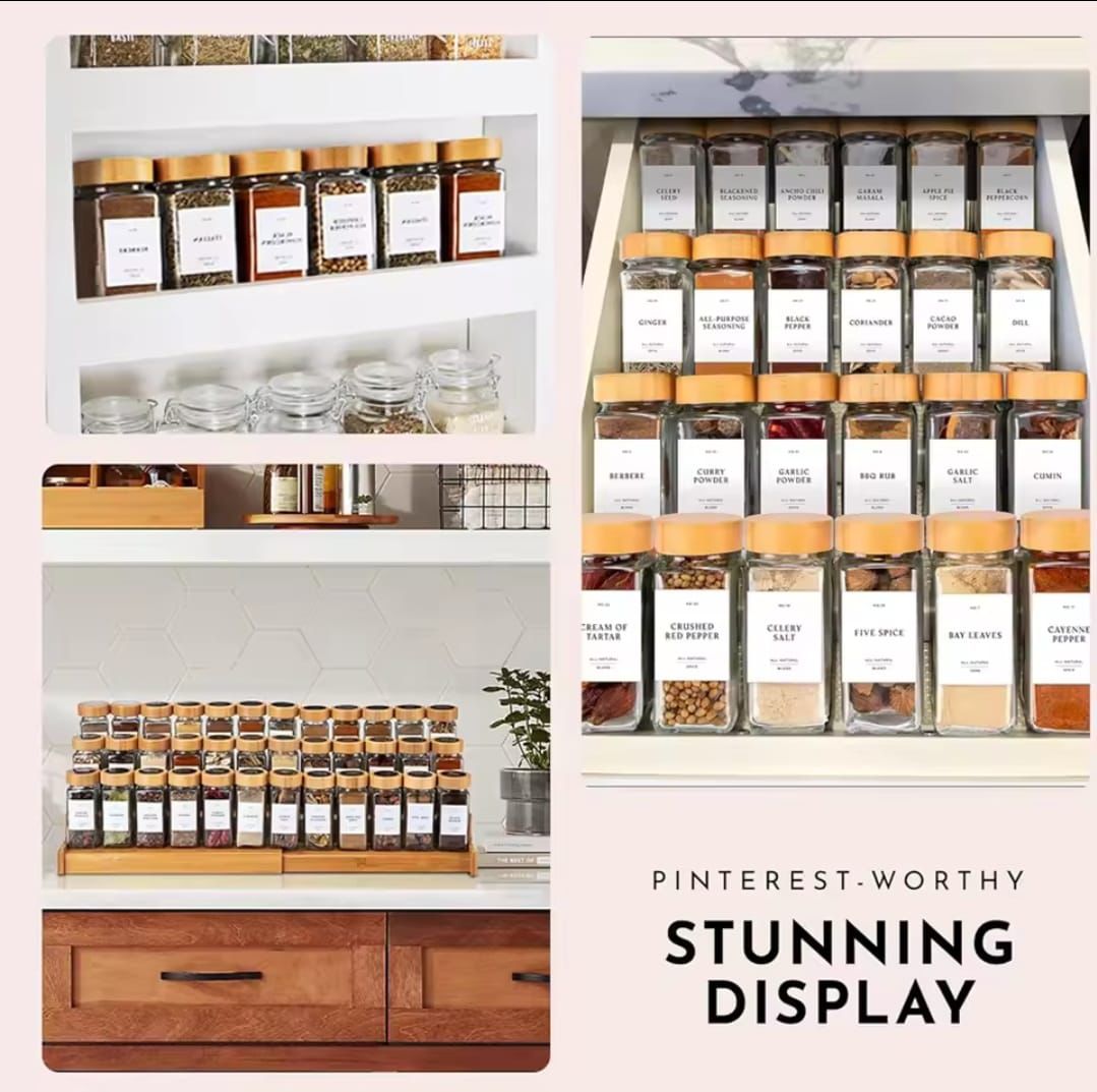 29-Piece Glass Spice Jars Set with Bamboo Lids, Labels & Funnel – 120ml (Food Grade)