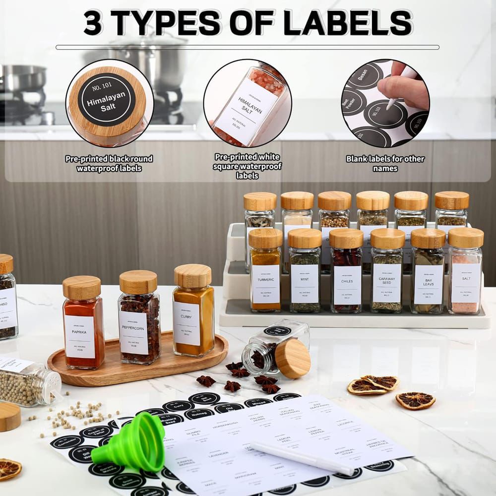 29-Piece Glass Spice Jars Set with Bamboo Lids, Labels & Funnel – 120ml (Food Grade)