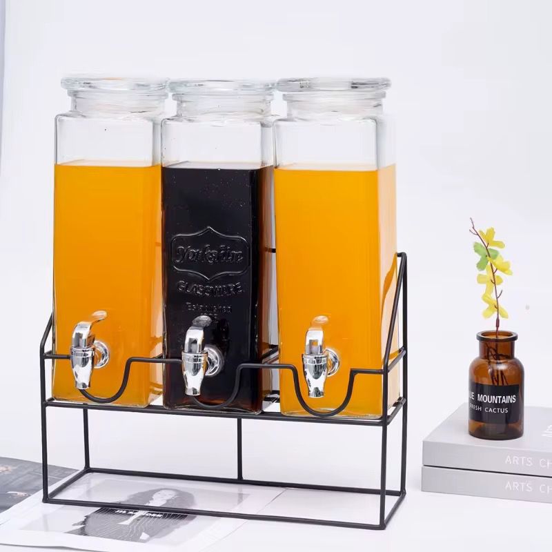 2.2L Glass Juice & Drink Dispenser with Black Metal Stand – Single, Double or Triple Set