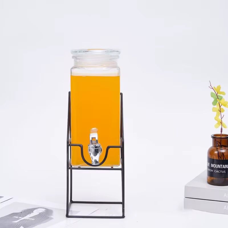 2.2L Glass Juice & Drink Dispenser with Black Metal Stand – Single, Double or Triple Set