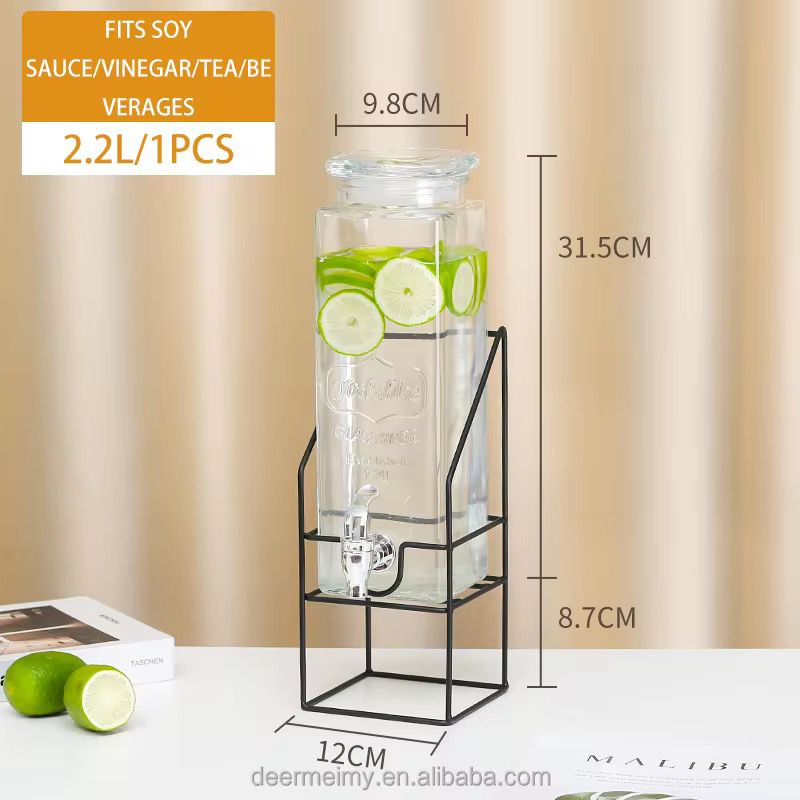 2.2L Glass Juice & Drink Dispenser with Black Metal Stand – Single, Double or Triple Set