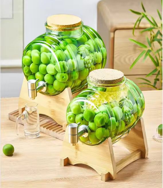 5L Barrel Design Glass Juice & Drink Dispenser with Bamboo Base & Bamboo Lid