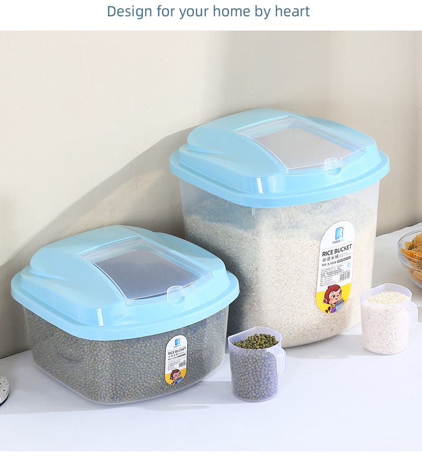Plastic Rice & Cereal Storage Bucket with Lid & Measuring Cup | 5KG & 10KG