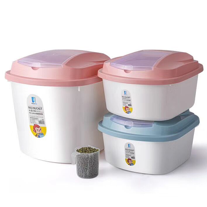 Plastic Rice & Cereal Storage Bucket with Lid & Measuring Cup | 5KG & 10KG