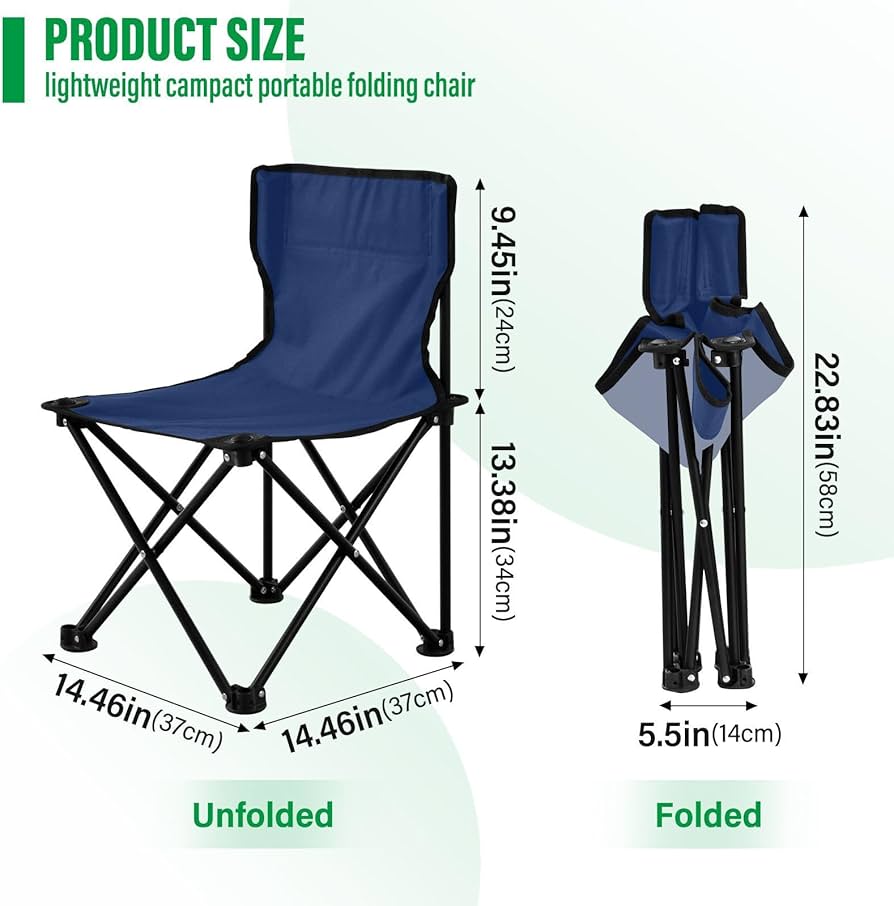 Foldable Metallic Frame Waterproof Canvas Camping Chair | Armless | Black, Red, Navy Blue & Jungle Green