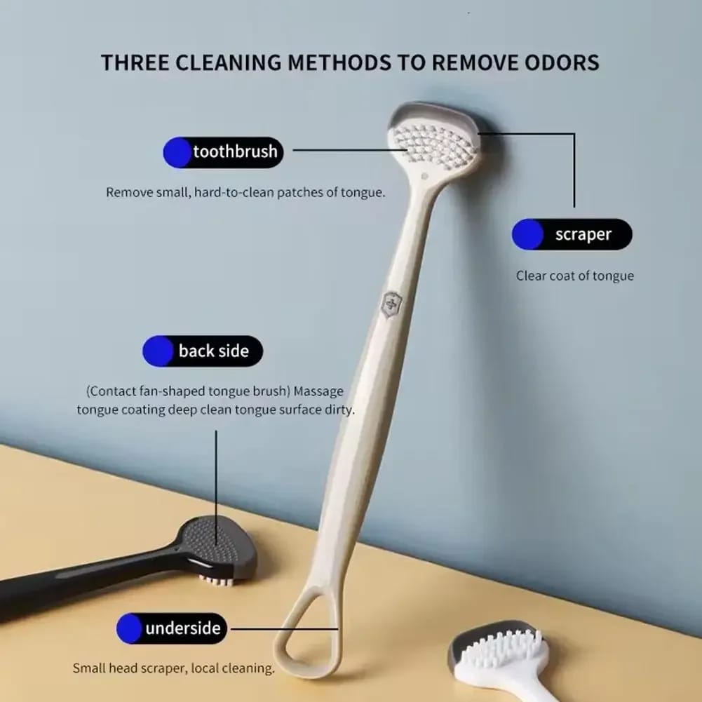 Silicone Tongue Cleaner & Scraper – Triple Care 3-in-1 (Colour Random)