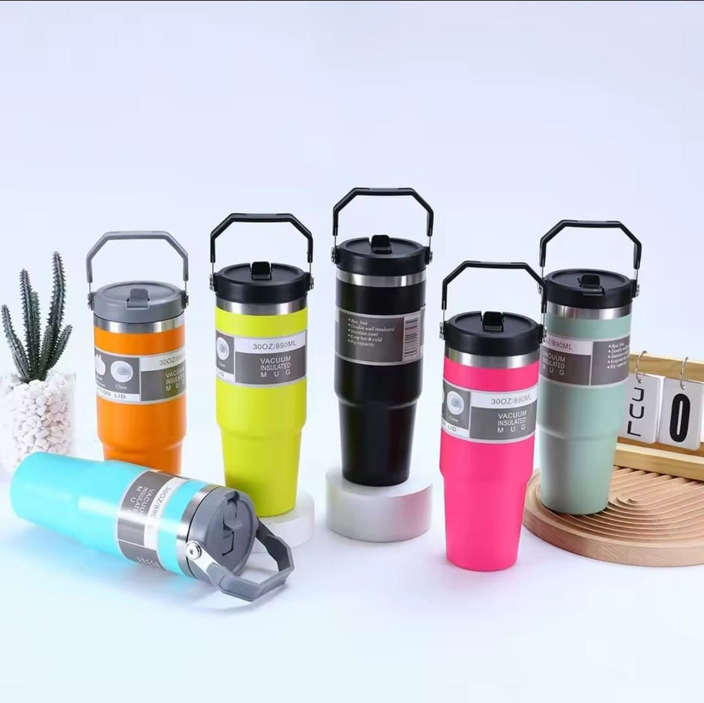 890ml Vacuum Insulated Thermal Travel Mug with Handle – Hot & Cold (Multiple Colours)