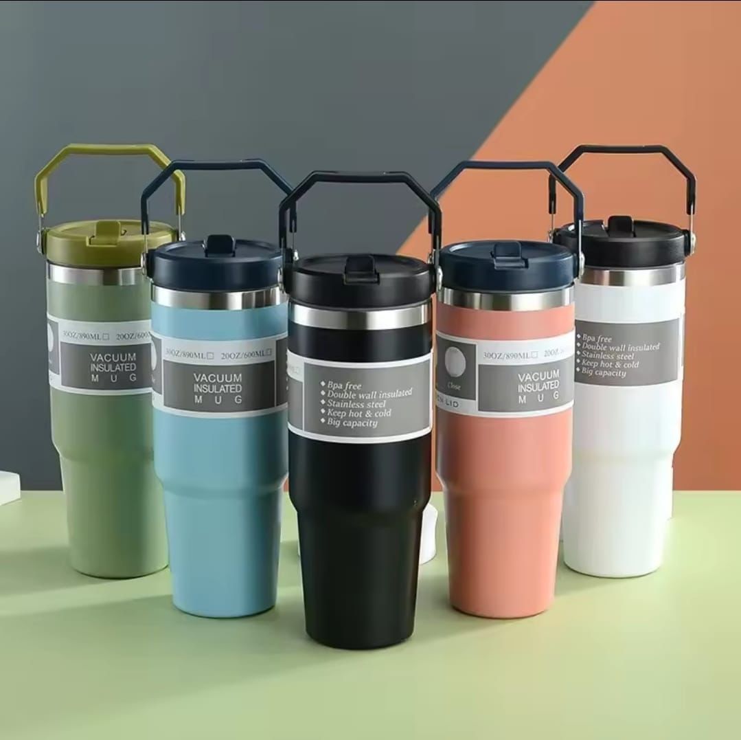 890ml Vacuum Insulated Thermal Travel Mug with Handle – Hot & Cold (Multiple Colours)
